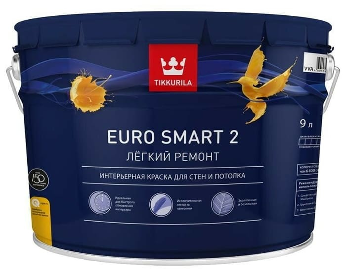 TIKKURILA EURO SMART 2 краска для стен и потолков 9 л.